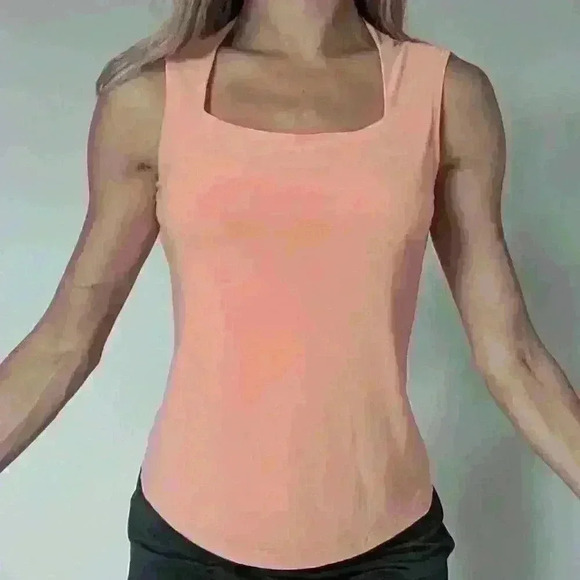 Laura Petites, Tank  top, pink, orange, square neck, size small - Picture 2 of 7